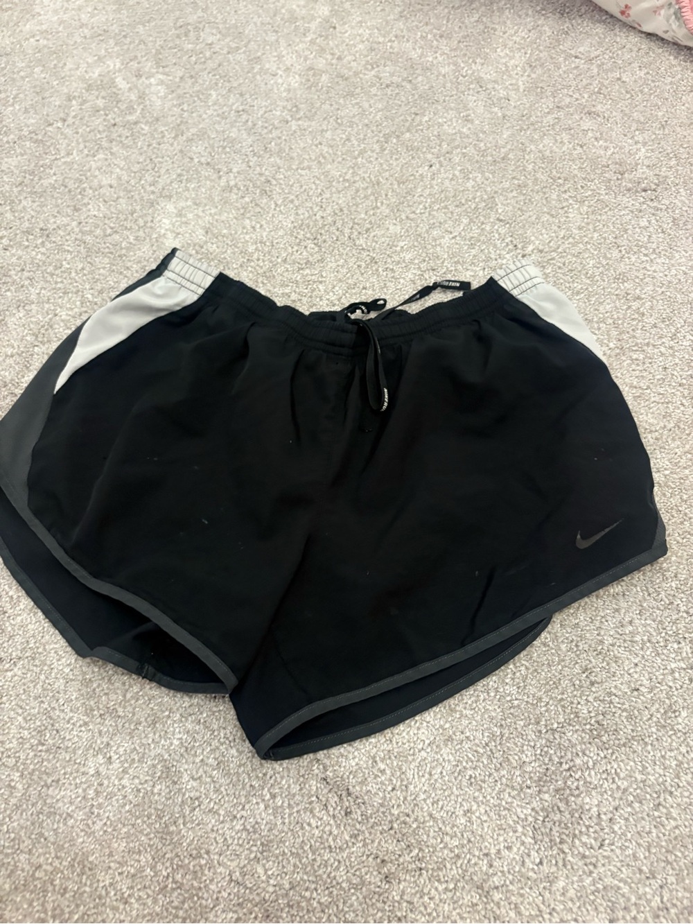 Nike Black Athletic Shorts with Light Gray Side Panels and Dark Gray Trim